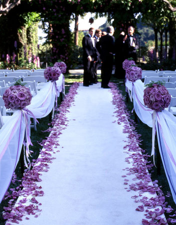 Purple petals Petals strewn all the way down the aisle